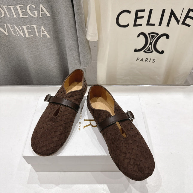 THE ROW 26S MARY JANE FLATS IN CHOCOLATE BROWN SUEDE