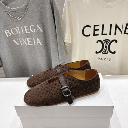 THE ROW 26S MARY JANE FLATS IN CHOCOLATE BROWN SUEDE