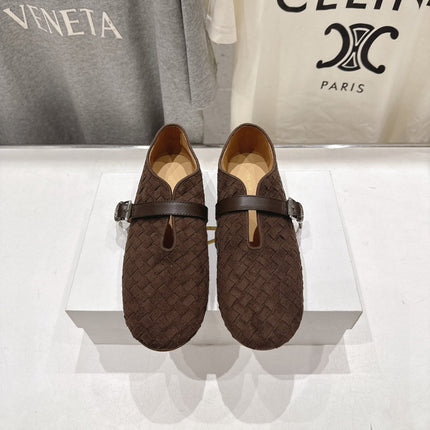 THE ROW 26S MARY JANE FLATS IN CHOCOLATE BROWN SUEDE