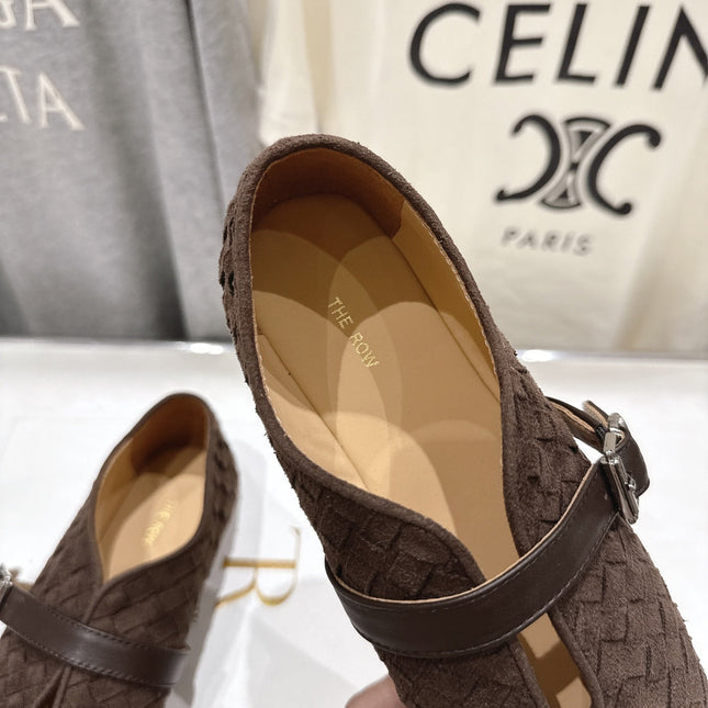 THE ROW 26S MARY JANE FLATS IN CHOCOLATE BROWN SUEDE