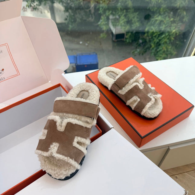 HM 26S SANDAL IN BEIGE WOOL AND BROWN SUEDE