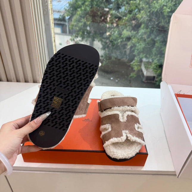 HM 26S SANDAL IN BEIGE WOOL AND BROWN SUEDE
