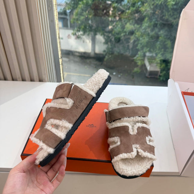 HM 26S SANDAL IN BEIGE WOOL AND BROWN SUEDE