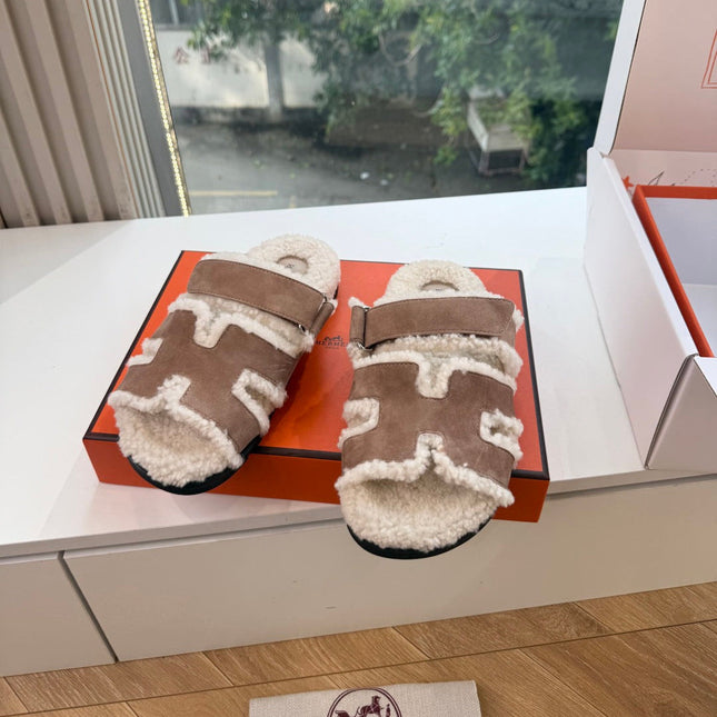 HM 26S SANDAL IN BEIGE WOOL AND BROWN SUEDE