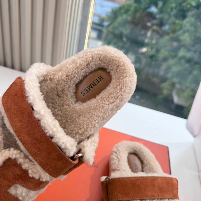 HM 26S SANDAL IN BEIGE WOOL AND COGNAC BROWN SUEDE