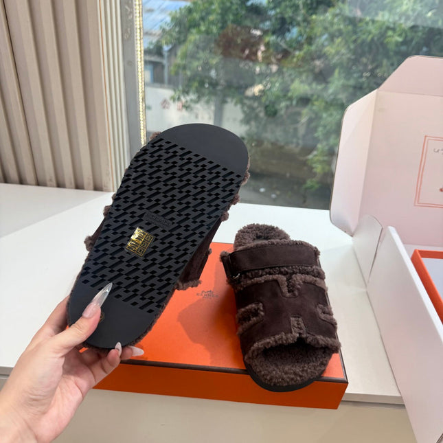 HM 26S SANDAL IN DARK BROWN WOOL AND SUEDE