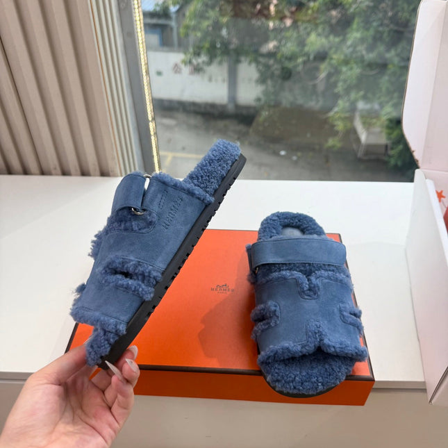 HM 26S SANDAL IN NAVY BLUE WOOL AND BLACK SUEDE