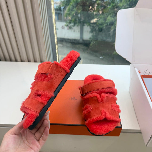 HM 26S SANDAL IN ORANGE RED WOOL AND SUEDE
