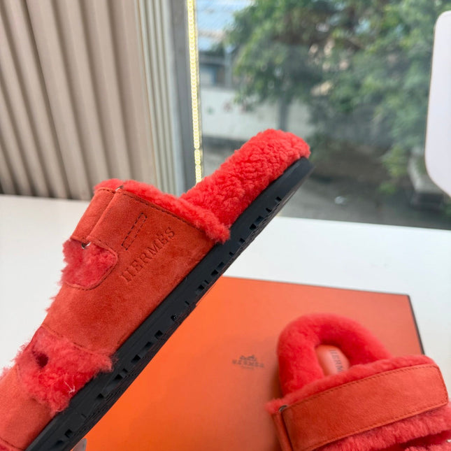 HM 26S SANDAL IN ORANGE RED WOOL AND SUEDE