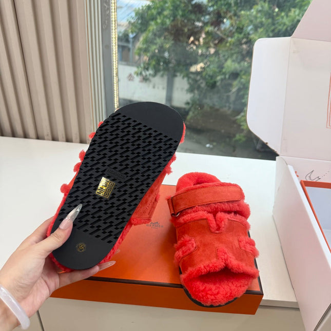 HM 26S SANDAL IN ORANGE RED WOOL AND SUEDE