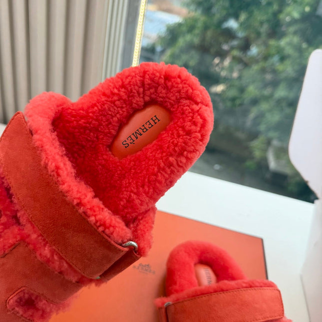 HM 26S SANDAL IN ORANGE RED WOOL AND SUEDE