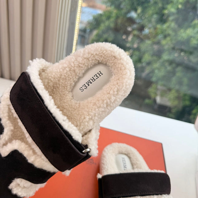 HM 26S SANDAL IN BEIGE WOOL AND BLACK SUEDE