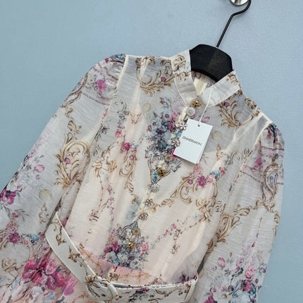 ZIMMERMANN 26S STAND COLLAR PATTERNED DRESS STYLE 106