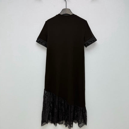 MONCLER 26S SHORT-SLEEVE LACE HEM MIDI DRESS 682
