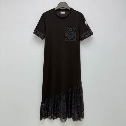 MONCLER 26S SHORT-SLEEVE LACE HEM MIDI DRESS 682
