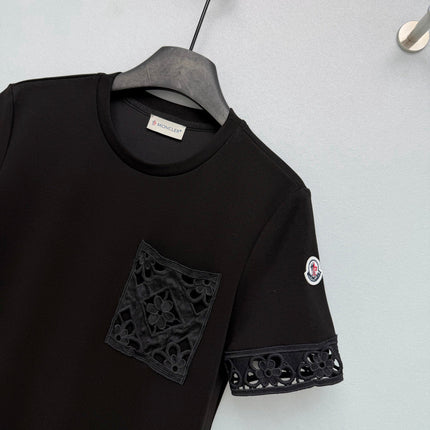 MONCLER 26S SHORT-SLEEVE LACE HEM MIDI DRESS 682