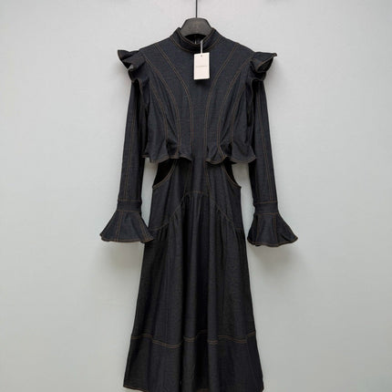 ZIMMERMANN 26S RUFFLED DENIM CUT-OUT MIDI DRESS STYLE 69