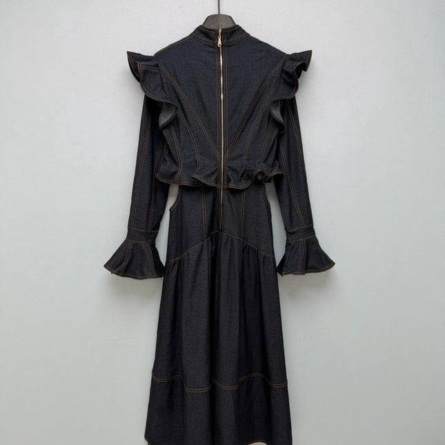 ZIMMERMANN 26S RUFFLED DENIM CUT-OUT MIDI DRESS STYLE 69