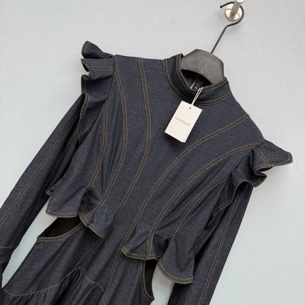 ZIMMERMANN 26S RUFFLED DENIM CUT-OUT MIDI DRESS STYLE 69