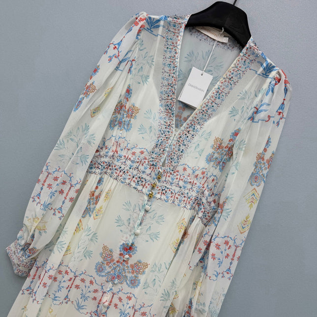 ZIMMERMANN 26S BEADED EMBROIDERED CHIFFON MAXI DRESS STYLE 32
