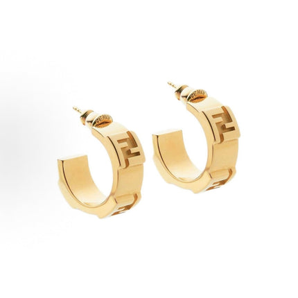FENDI 26S FF LOGO HUGGIE HOOP EARRINGS IN GOLD TONE METAL 635065