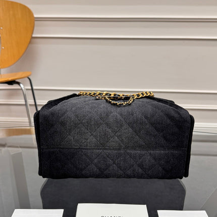 CHANEL 25S HOBO BAG 30 IN BLACK-GRAY DENIM WITH GOLD HARDWARE