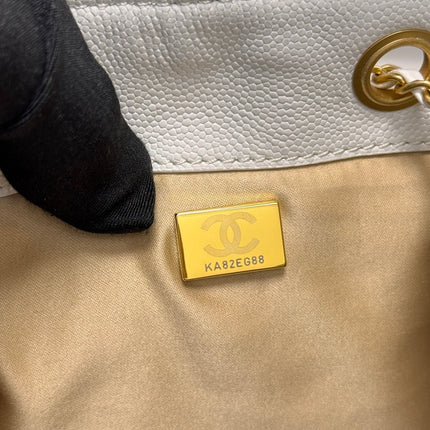 CHANEL 25S HOBO BAG 40 IN WHITE CAVIAR WITH GOLD HARDWARE