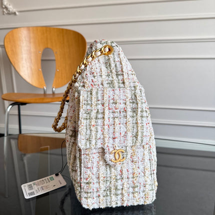 CHANEL 25S HOBO BAG 30 IN MULTICOLOR TWEED WITH GOLD HARDWARE