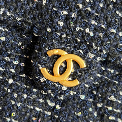 CHANEL 25S HOBO BAG 40 IN NAVY BLUE TWEED WITH GOLD HARDWARE