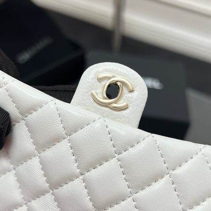 CHANEL 25S FLAP CHARM BAG 13 IN WHITE LAMBSKIN