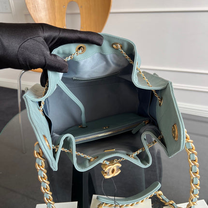 CHANEL 25S HOBO BAG 40 IN SOFT TEAL BLUE CAVIAR WITH GOLD HARDWARE