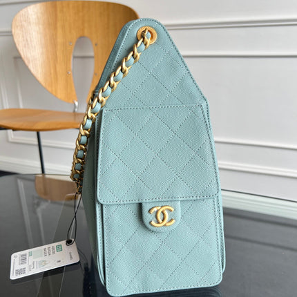CHANEL 25S HOBO BAG 30 IN SOFT TEAL BLUE CAVIAR WITH GOLD HARDWARE