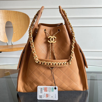 CHANEL 25S HOBO BAG 40 IN CARAMEL BROWN CAVIAR WITH GOLD HARDWARE