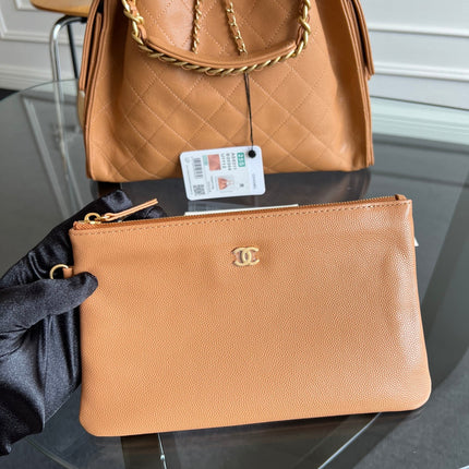 CHANEL 25S HOBO BAG 40 IN CARAMEL BROWN CAVIAR WITH GOLD HARDWARE