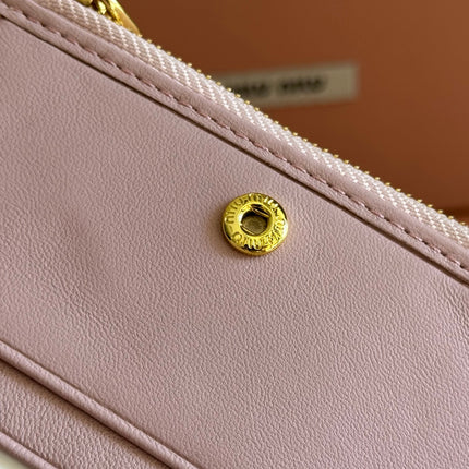 MIUMIU 26S SMALL MATELASSE CARD HOLDER 11 IN LIGHT PINK CALFSKIN GOLD HARDWARE