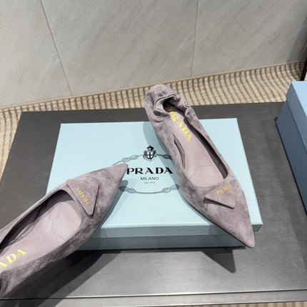 PRADA 26S PUMPS 55MM IN TAUPE BROWN SUEDE WITH LOGO