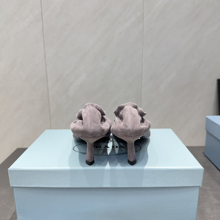 PRADA 26S PUMPS 55MM IN TAUPE BROWN SUEDE WITH LOGO