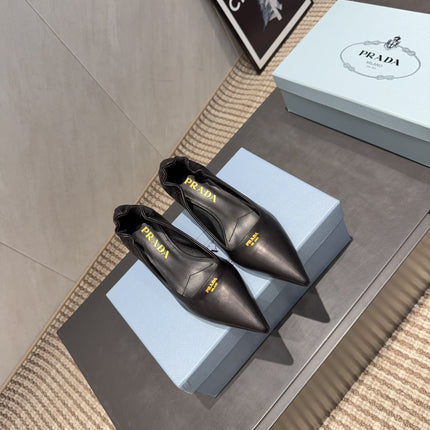 PRADA 26S POINTED TOE PUMPS 55MM IN BLACK SHEEPSKIN