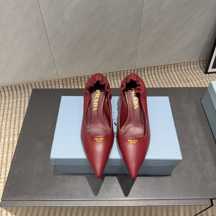 PRADA 26S POINTED TOE PUMPS 55MM IN DEEP WINE RED SHEEPSKIN