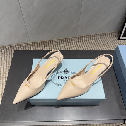 PRADA 26S POINTED TOE SLINGBACK HIGH HEELS 55MM IN NUDE SHEEPSKIN