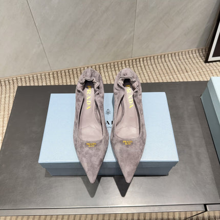 PRADA 26S PUMPS 55MM IN TAUPE BROWN SUEDE