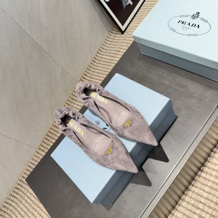 PRADA 26S PUMPS 55MM IN TAUPE BROWN SUEDE