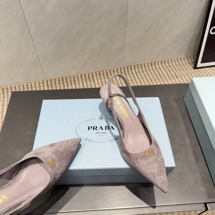 PRADA 26S POINTED TOE SLINGBACK HIGH HEELS 55MM IN TAUPE BROWN SUEDE