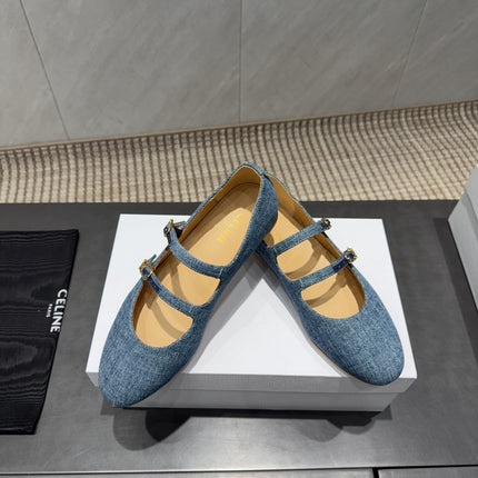 CELINE 26S BALLET FLATS IN BLUE DENIM