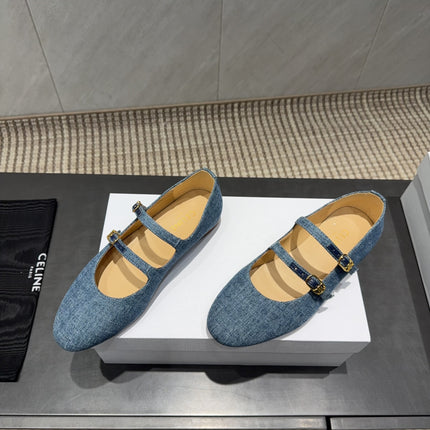CELINE 26S BALLET FLATS IN BLUE DENIM