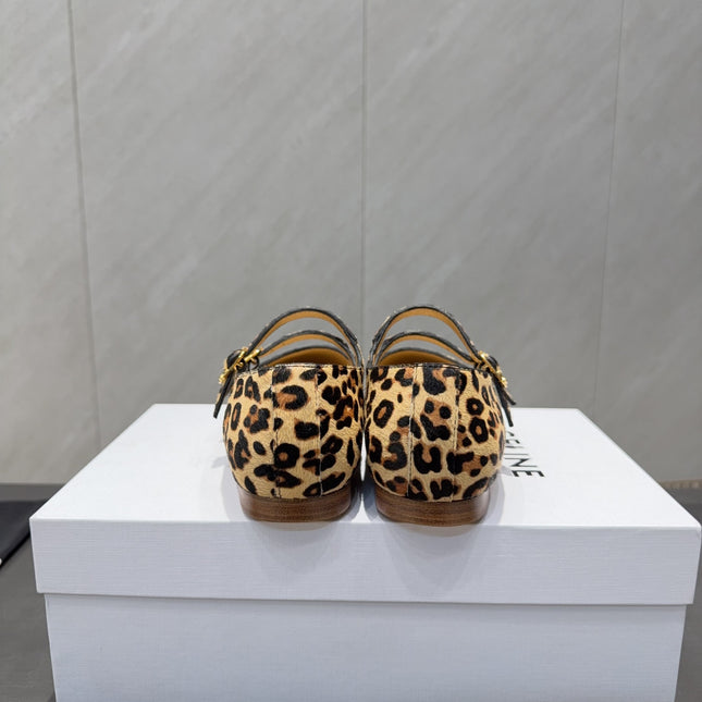 CELINE 26S BALLET FLATS IN LEOPARD PRINT FUR