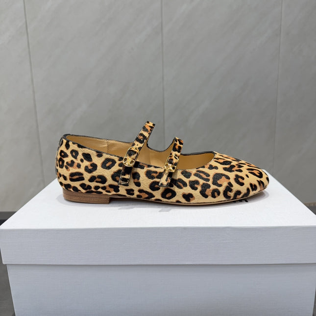 CELINE 26S BALLET FLATS IN LEOPARD PRINT FUR