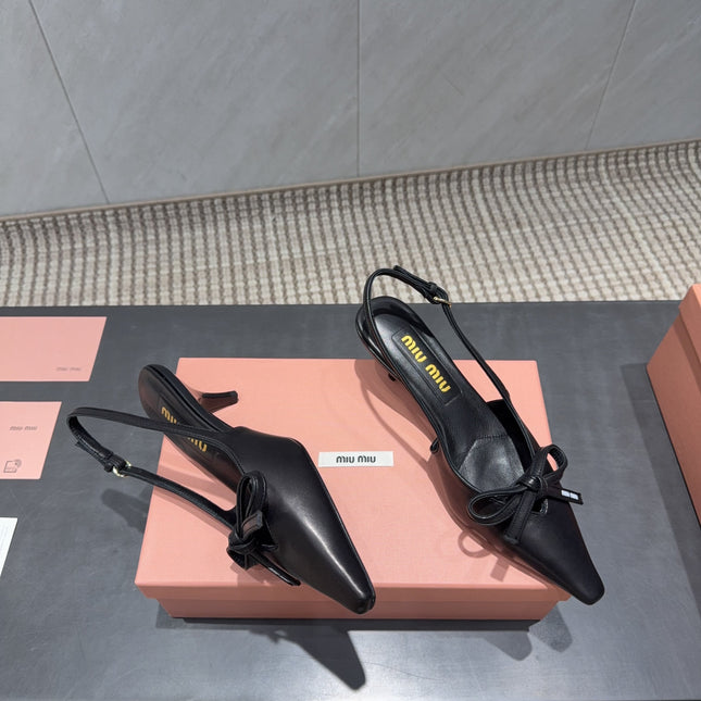 MIUMIU 26S SLINGBACK 55MM IN BLACK CALFSKIN WITH BOW
