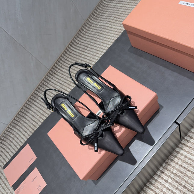 MIUMIU 26S SLINGBACK 55MM IN BLACK CALFSKIN WITH BOW
