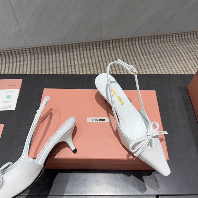 MIUMIU 26S SLINGBACK 55MM IN WHITE CALFSKIN WITH BOW